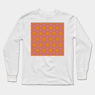 Pink Orange Geometric Circle Pattern Abstract 60s 70s Groovy Aesthetic Long Sleeve T-Shirt